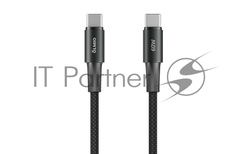 Кабель MASTER, Type-C - Type-C, 60W 3A, 1.2м, тканевая оплетка, черный, OLMIO