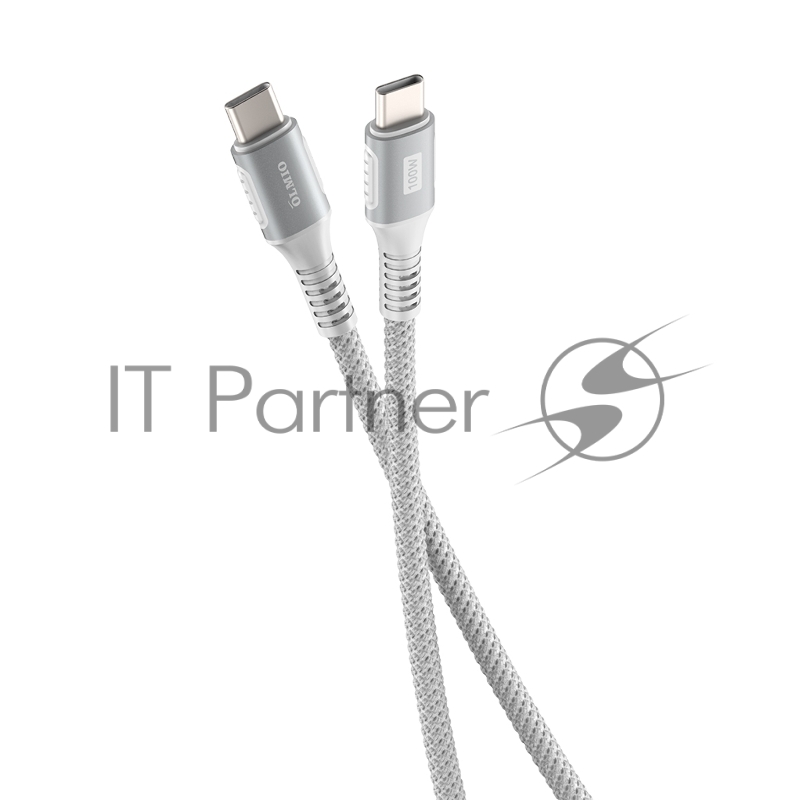 Кабель PD100, Type-C - Type-C, PD 100W, USB2.0, 1.2м, тканевая оплетка, белый, OLMIO