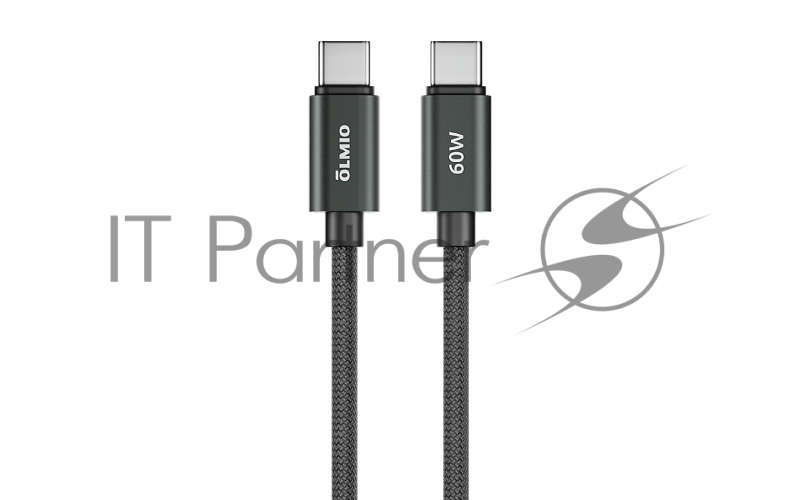 Кабель REEL, Type-C - Type-C, 60W 3A, 1.2м, тканевая оплетка, черный, OLMIO