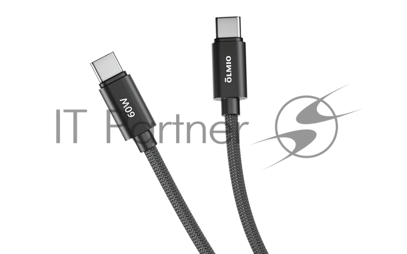 Кабель REEL, Type-C - Type-C, 60W 3A, 1.2м, тканевая оплетка, черный, OLMIO