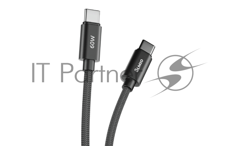 Кабель REEL, Type-C - Type-C, 60W 3A, 1.2м, тканевая оплетка, черный, OLMIO