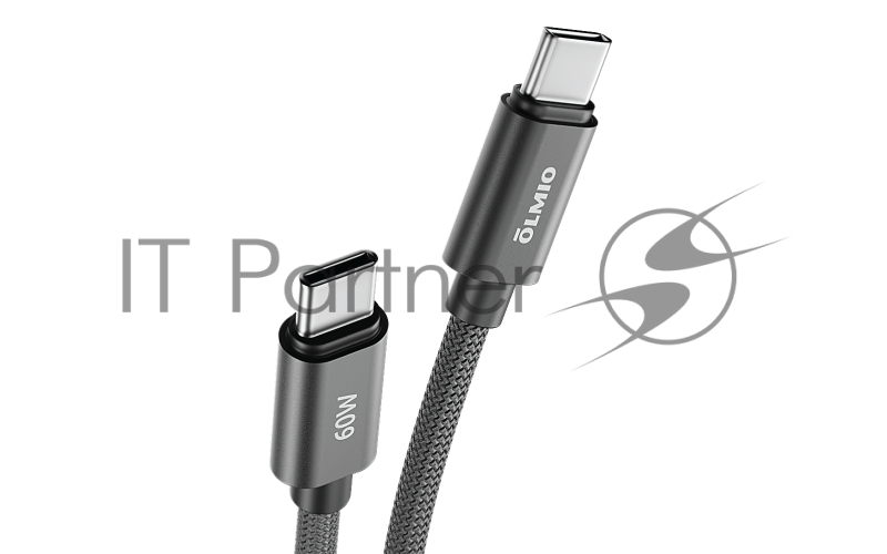 Кабель REEL, Type-C - Type-C, 60W 3A, 1.2м, тканевая оплетка, черный, OLMIO