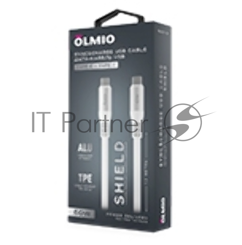 Кабель SHIELD, Type-C - Type-C, 60W 3A, 1.2м, белый, OLMIO