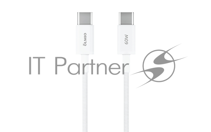 Кабель SIMPLE, Type-C - Type-C, 60W 3A, 1.2м, тканевая оплетка, белый, OLMIO