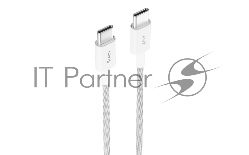 Кабель SIMPLE, Type-C - Type-C, 60W 3A, 1.2м, тканевая оплетка, белый, OLMIO