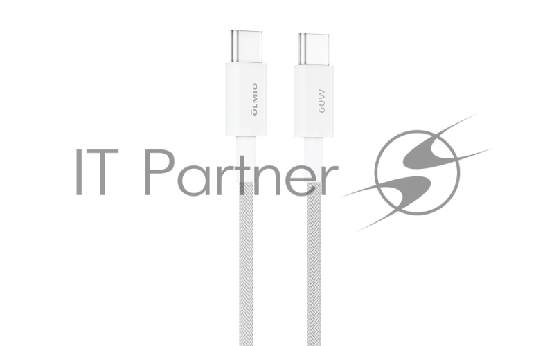 Кабель SIMPLE, Type-C - Type-C, 60W 3A, 1.2м, тканевая оплетка, белый, OLMIO