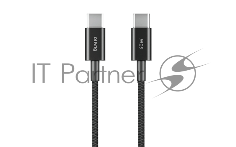 Кабель SIMPLE, Type-C - Type-C, 60W 3A, 1.2м, тканевая оплетка, черный, OLMIO