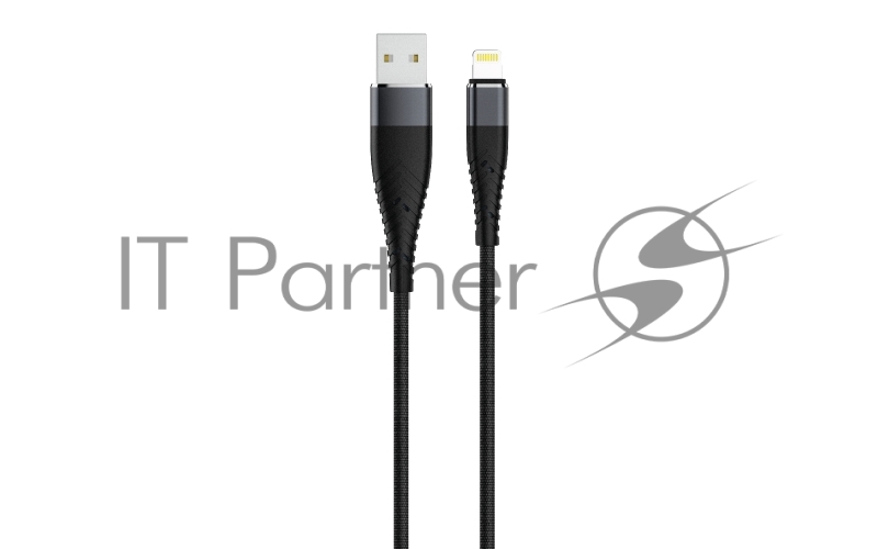 Кабель SOLID, USB 2.0 - lightning, 1.2м, 2.1A, усиленный, цвет черный, OLMIO