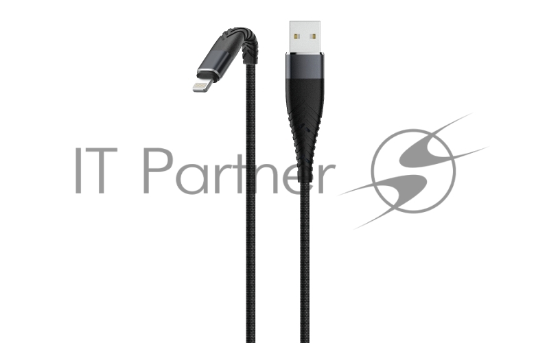 Кабель SOLID, USB 2.0 - lightning, 1.2м, 2.1A, усиленный, цвет черный, OLMIO