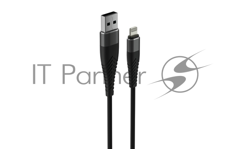 Кабель SOLID, USB 2.0 - lightning, 1.2м, 2.1A, усиленный, цвет черный, OLMIO