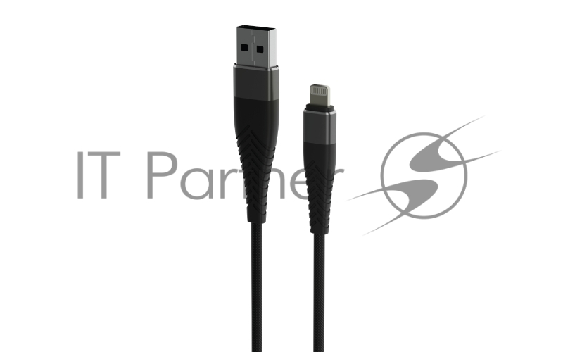 Кабель SOLID, USB 2.0 - lightning, 1.2м, 2.1A, усиленный, цвет черный, OLMIO