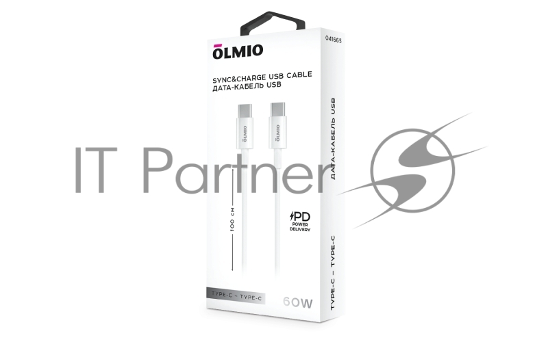 Кабель Type-C - Type-C, 2м, 60W, 3A, белый, OLMIO