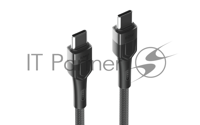Кабель BOLT, Type-C - Type-C, 60W, 1.2м, тканевая оплетка, черный, OLMIO