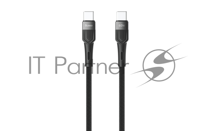 Кабель BOLT, Type-C - Type-C, 60W, 1.2м, тканевая оплетка, черный, OLMIO