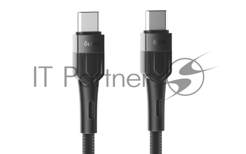 Кабель BOLT, Type-C - Type-C, 60W, 1.2м, тканевая оплетка, черный, OLMIO