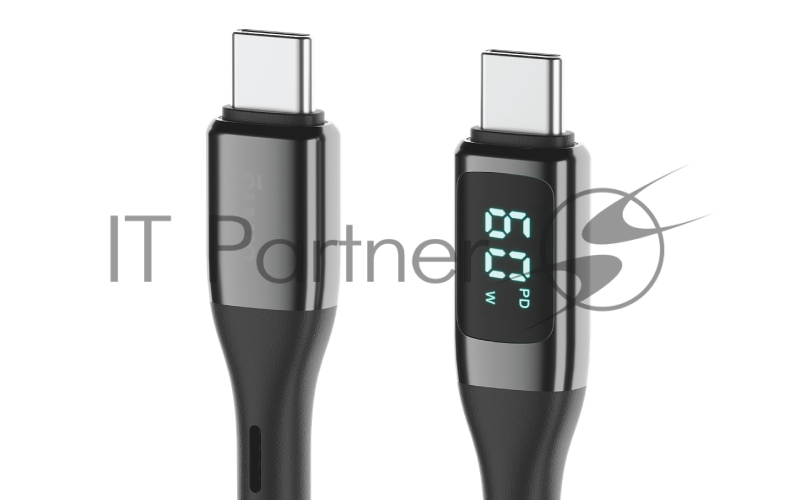 Кабель GEEK, Type-C - Type-C, 60W, 1.2м, тканевая оплетка, LCD, черный, OLMIO