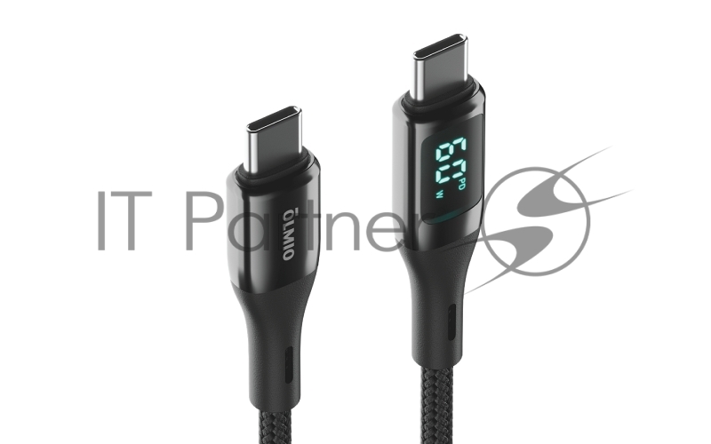 Кабель GEEK, Type-C - Type-C, 60W, 1.2м, тканевая оплетка, LCD, черный, OLMIO