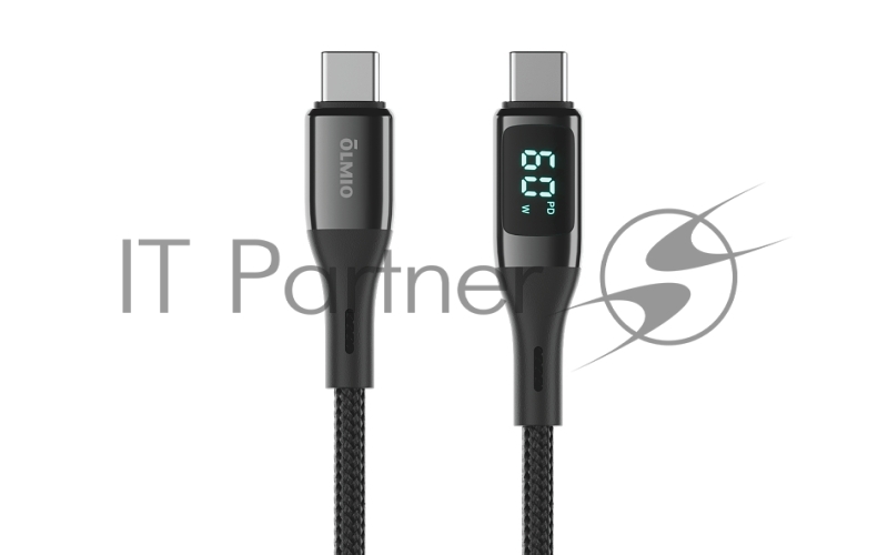 Кабель GEEK, Type-C - Type-C, 60W, 1.2м, тканевая оплетка, LCD, черный, OLMIO