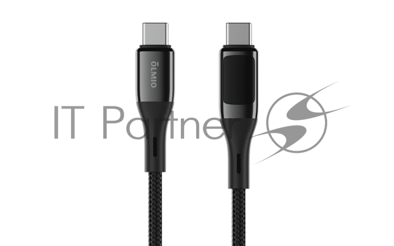 Кабель GEEK, Type-C - Type-C, 60W, 1.2м, тканевая оплетка, LCD, черный, OLMIO