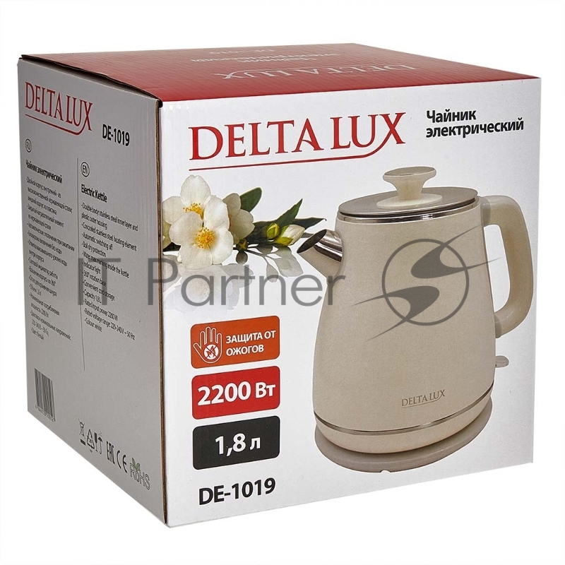 Чайник электрический Delta LUX DE-1019 (1,8 л, металл/пластик) белый