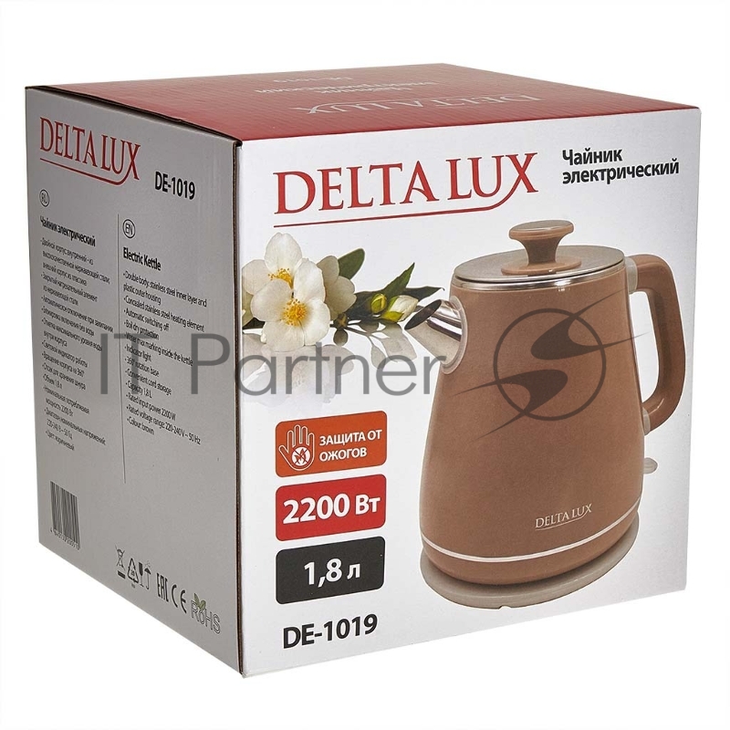 Чайник электрический Delta LUX DE-1019 (1,8 л, металл/пластик) коричневый