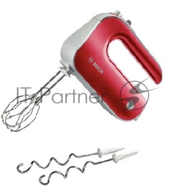 миксер Bosch MFQ 40303 красный Мощность 500Вт. 5 скоростей. Турборежим. 2 насадки. Венчик для взбивания. Крюки для замешивания теста.