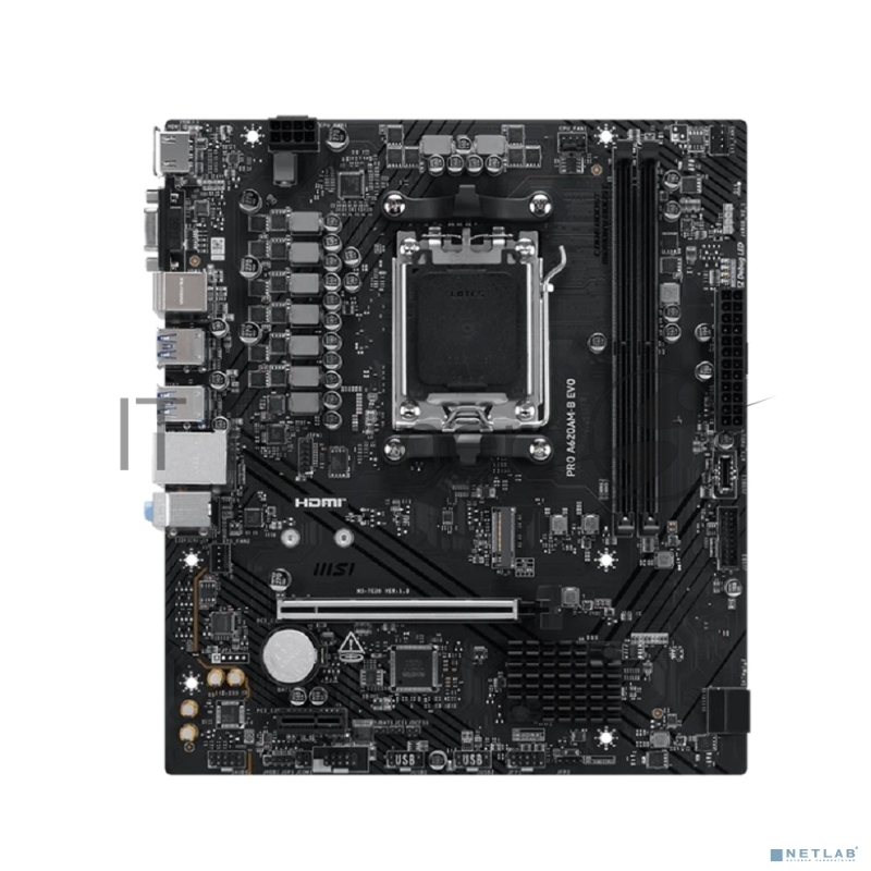 Материнская плата MSI PRO A620AM-B EVO A620, AM5, 2*DDR5, 1*PCIEx16, 1*PCIEx1, 1*M.2, 1*TypeC, 6*USB3.2Gen1, 6*USB2.0, 2*SATA3.0, 2.5G, VGA, HDMI, M-ATX, RTL