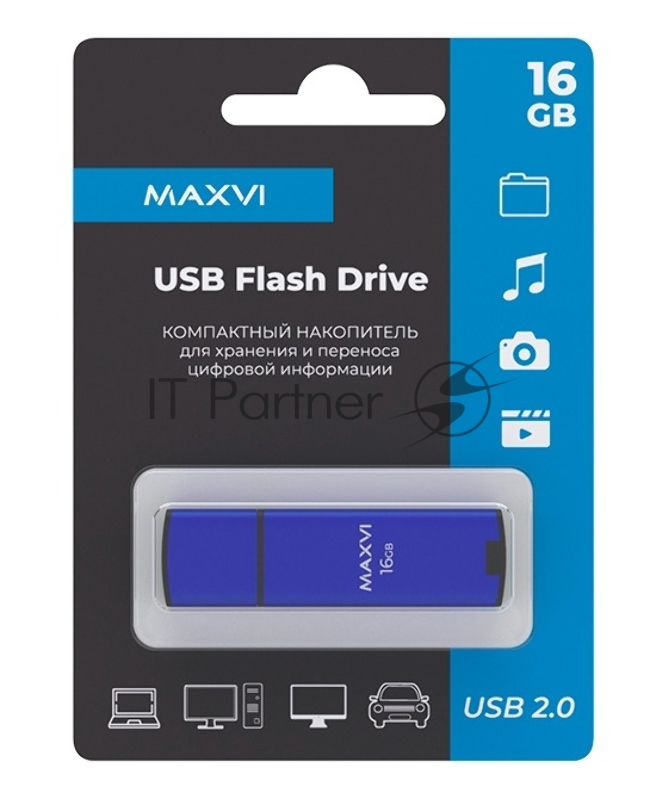 Флешка USB Maxvi MP2 blue (FD16GBUSB20C10MP2), 16Gb, USB 2.0, R/W 15/5, синий/черный
