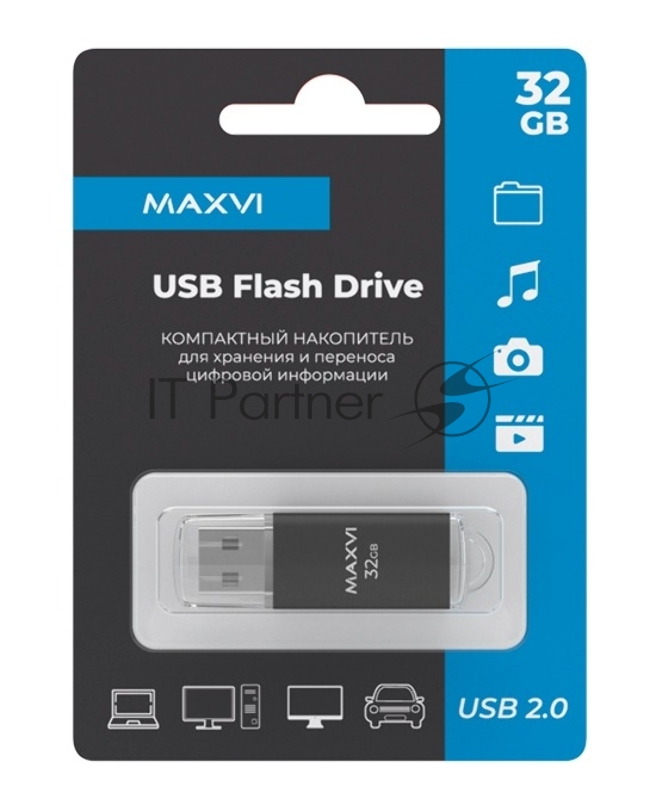 Флешка USB Maxvi MP black (FD32GBUSB20C10MP), 32GB USB 2.0, R/W 15/5, черный