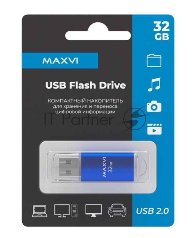 Флешка USB Maxvi MP blue (FD32GBUSB20C10MP), 32Gb, USB 2.0, R/W 15/5, синий
