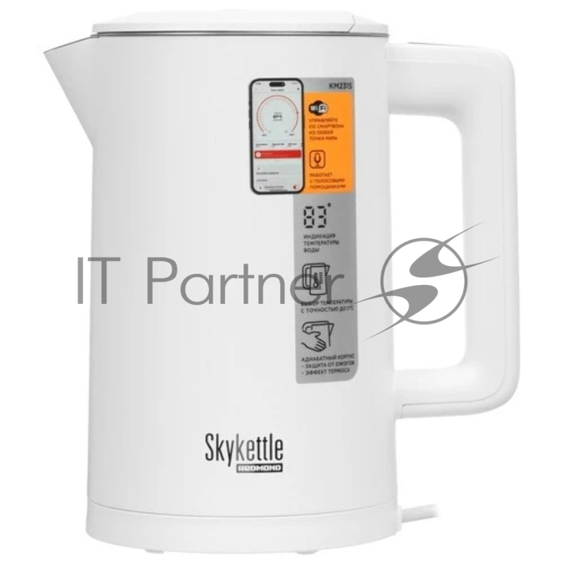 Чайник электрический Redmond SkyKettle KM231S 1.7л, 2200Вт, белый корпус: стекло
