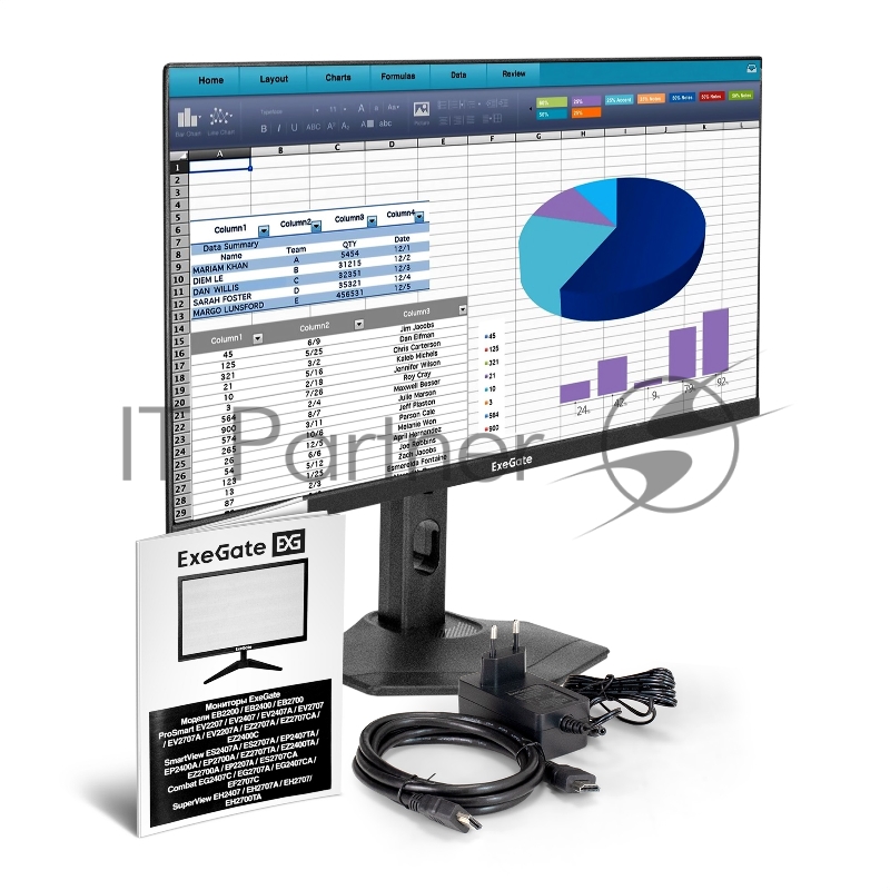 Монитор с аудио 23.8 ExeGate ProSmart EZ2400C (IPS LED Grade A+, FHD, 1920x1080@75Гц, 16:9, 250cd/m2, 1000:1, 3-5ms, Speakers, audio-out, D-Sub, HDMI, DisplayPort, USB, кабель HDMI 1,5м, регулировка высоты (HAS), регулировка наклона (tilt), поворот э