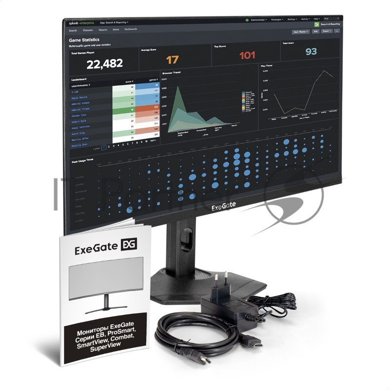 Монитор с аудио 27 100 Гц ExeGate SuperView EH2700TA (IPS LED Grade A+, FHD, 1920x1080@100Гц, 16:9, 250cd/m2, 1300:1, 178°/178°, 3-5ms, Speakers, D-Sub, HDMI, DisplayPort, Flicker-free, FreeSync, Low Blue Light, кабель HDMI 1.5м, VESA 100x100, регули