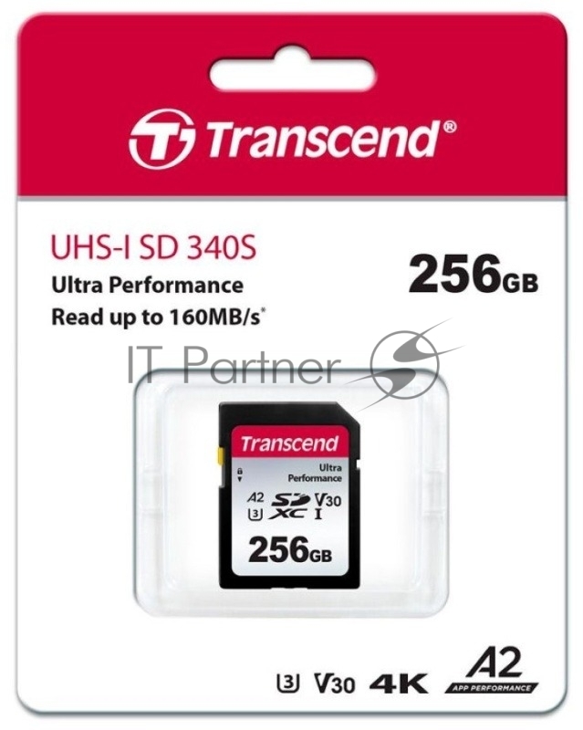Флеш карта SDXC Transcend 340S, 256 Гб, UHS-I Class U3 V30 A2 (TS256GSDC340S)