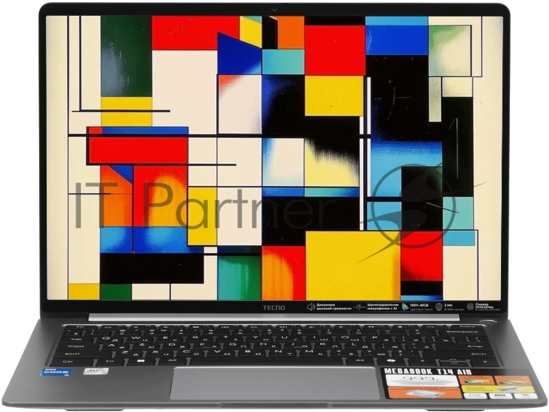 Ноутбук Tecno MegaBook T14RA Air Core i5 1334U 16Gb SSD1Tb Intel Iris Xe graphics 14 IPS WUXGA (1920x1200) Windows 11 Home grey WiFi BT Cam 6460mAh (71003300539)
