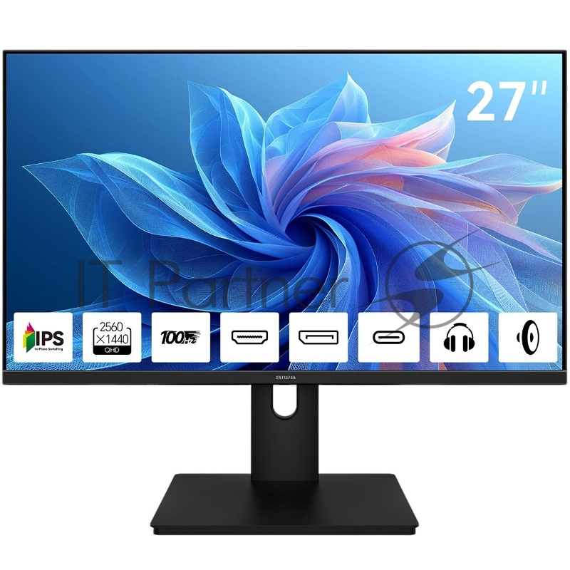 Монитор 27 AIWA MQ272A Black (IPS, 2560x1440, HDMI+DP+Type C 15W, 4 ms, 178°/178°, 300 cd/m, 1000:1, 100Hz, Spk)