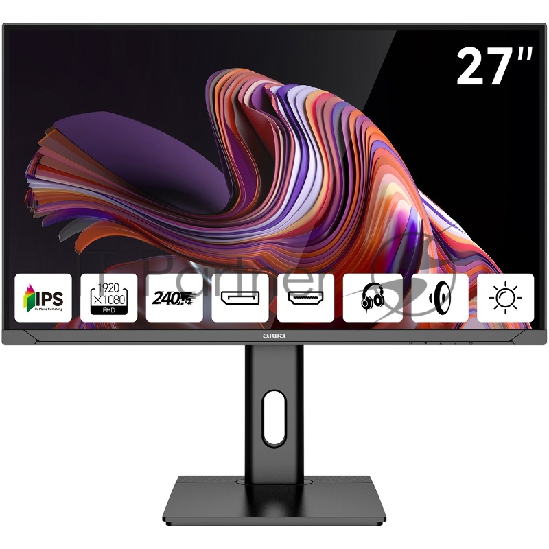 Монитор 27 AIWA MD2711 Black (IPS, 1920x1080, HDMI+HDMI+DP+DP, 1 ms, 178°/178°, 350 cd/m, 1000:1, 240Hz, Spk, Pivot)