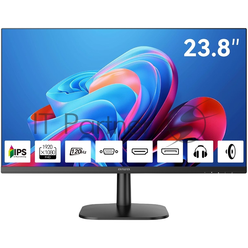 Монитор 23.8 AIWA MF2410 Black (IPS, 1920x1080, D-Sub+HDMI+DP, 4 ms, 178°/178°, 300 cd/m, 1000:1, 120Hz, Spk, внутр БП)