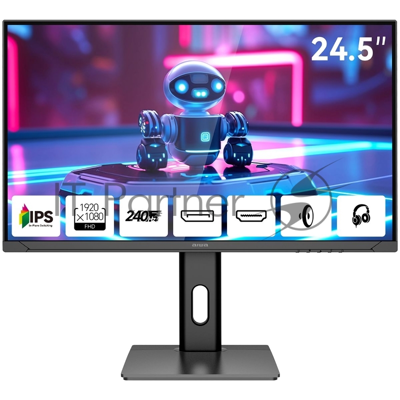Монитор 24.5 AIWA MD2510 Black (IPS, 1920x1080, HDMI+HDMI+DP+DP, 1 ms, 178°/178°, 350 cd/m, 1000:1, 240Hz, Spk, Pivot)