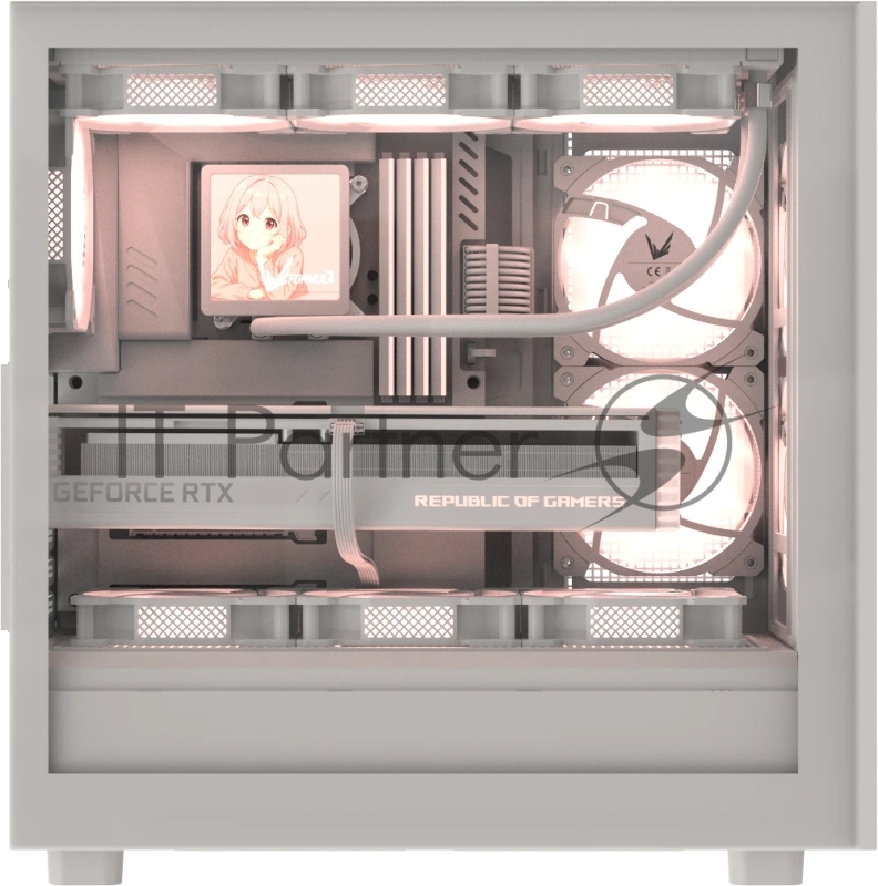 Корпус AeroCool / Formula V Line Mana Stone White AR, ATX, TYPE-C*1, USB2.0*1, USB3.0*1, FRONT 3x120mm ARGB, REAR 1x120mm ARGB