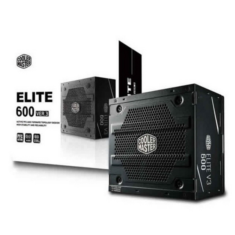 Блок питания 600Вт Cooler Master Elite 600 Ver.3 MPW-6001-ACABN1-EU ATX12V V2.31 (24+4/8+6/8pin, вентилятор d120мм) + кабель питания EURO (1.5м)