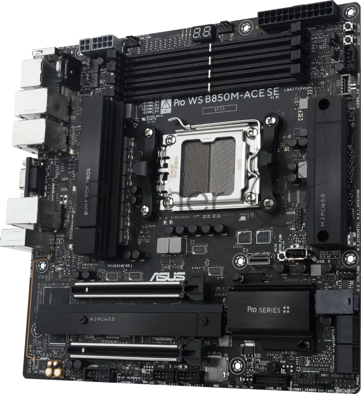Материнская плата ASUS PRO WS B850M-ACE SE AM5 ATX 4xDDR5 2xPCIEx16 2xM.2 2хUSB-C DP HDMI VGA 10GLAN 2.5GLAN