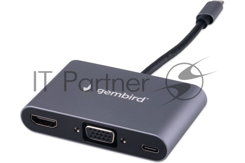 Док-станция Type-C Gembird UHB-D8 5в1: USB3.1, PD100W, Jack3,5, HDMI, VGA, кабель 10см, алюминий