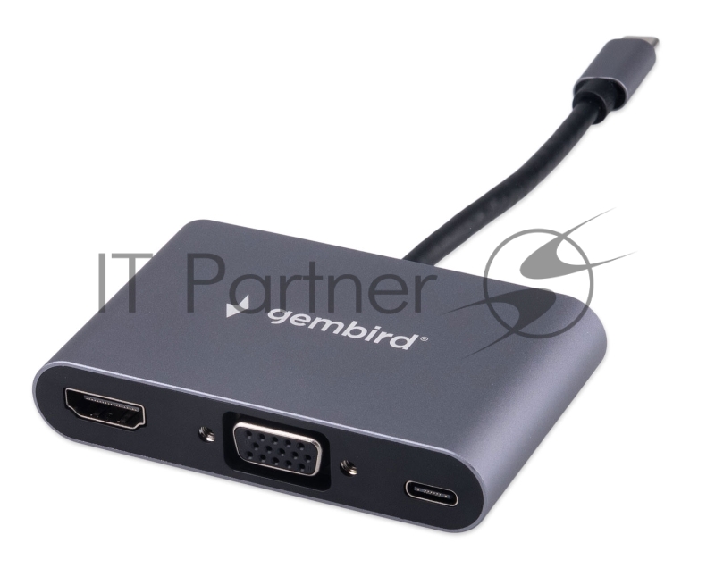 Док-станция Type-C Gembird UHB-D8 5в1: USB3.1, PD100W, Jack3,5, HDMI, VGA, кабель 10см, алюминий