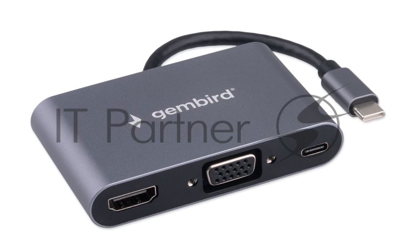 Док-станция Type-C Gembird UHB-D8 5в1: USB3.1, PD100W, Jack3,5, HDMI, VGA, кабель 10см, алюминий