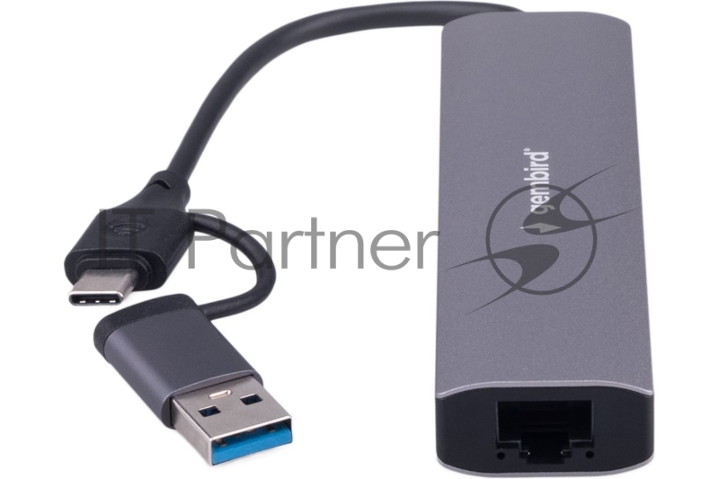 Док-станция Type-C + USB Gembird UHB-D7 5в1: 3хUSB3.1, Type-C, RJ45, кабель 17см, алюминий