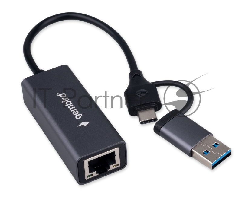 Сетевой адаптер Ethernet Gembird NIC-U7, USB 3.0 + Type-C - Gigabit Ethernet adapter, алюминий, RTL8153