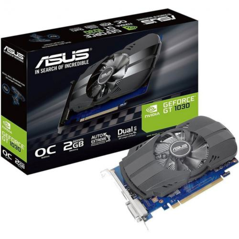 Видеокарта ASUS GeForce GT 1030 2ГБ PH-GT1030-O2G (GeForce GT 1030, DDR5, DVI, HDMI) (PCI-E)