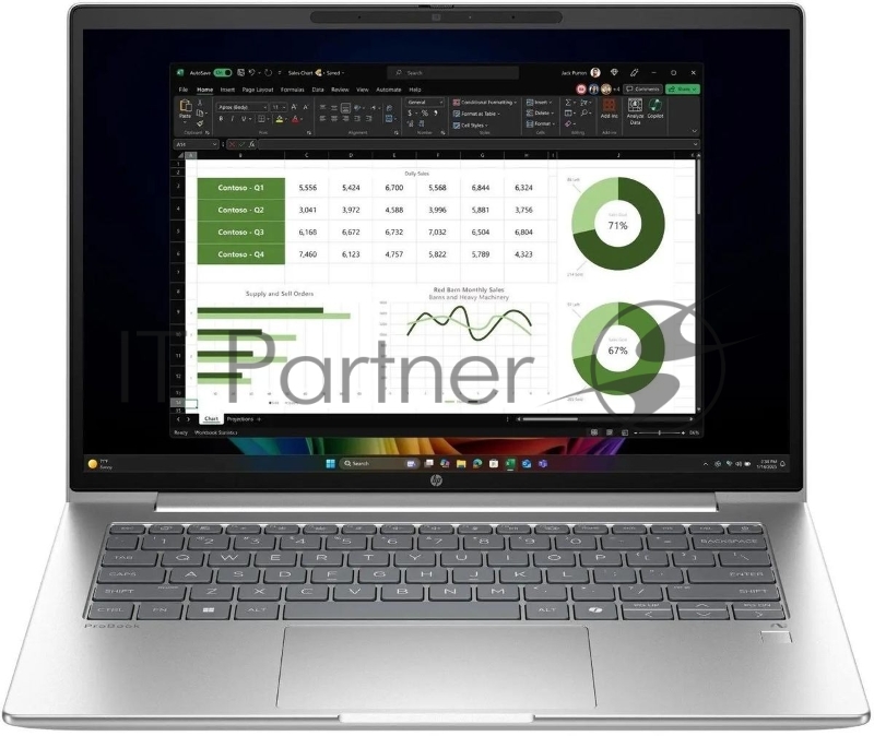 Ноутбук HP ProBook 4 G1q Snapdragon X X1-26-100 16Gb SSD512Gb Intel Iris Xe graphics 14 FHD (1920x1080)/ENGKBD Windows 11 Pro silver WiFi BT Cam (B39XGAT)