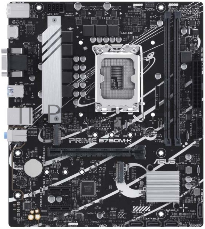 Материнская плата ASUS PRIME B760M-K, LGA 1700, Intel B760, 2xDDR5, 4xSATA, 2xM.2, 1xPCIe 4.0 x16, 2xPCIe x1, 1xHDMI, 1xVGA, 1x 2.5Gb LAN, 2xUSB-A 3.2 Gen 1, 2xUSB-A 2.0, 3x3.5 мм, 7.1, mATX